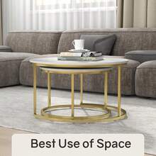 Nested Coffee Table Set, Round Coffee Table, Modern Side Table/Bedside Table, Suitable For Bedroom And Living Room. Gold - Gold - View 8