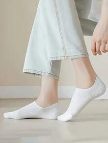 6/1 Pair Solid Color Women's Striped Short Socks, Simple Comfortable Breathable White Socks, Suitable For Sports And Casual Wear, Unisex - Multicolor - View 8