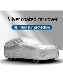 190T Silver Coated Fabric Lightweight Full Car Sun & Rain Protection Cover With Reflective Strip, Dustproof And Breathable - Silver - View 5