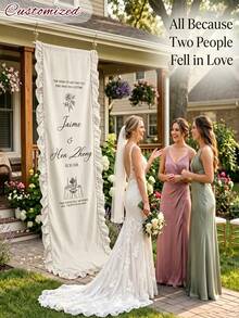 Personalized Ruffle Edge Wedding Welcome Sign Custom Text Printed Fabric Banner, Multiple Sizes Available, Suitable For Lawn Wedding Ceremony Entrance Decoration - Multicolor - View 6
