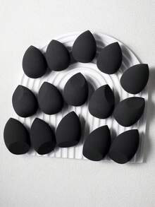 15 piezas de esponjas de maquillaje, forma de gota de agua inclinada, enviadas al azar, color enviado al azar, adecuadas para todos los tipos de piel, herramientas de maquillaje - Negro - Ver 5