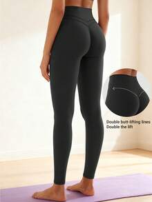 VOYJOY Womens Scrunch Workout Leggings Compression Butt Lifting Mid High Waist 26 Inches Seamless V Back Yoga Pants - 黑色 - 查看 5