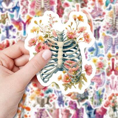 56pcs Floral Lung Organ Stickers, Waterproof Vinyl Stickers For Water Bottles, Laptops, Scrapbooks, Journals, Phone Cases, Planners, Adult & Teen Decorative Crafts, Medical Students