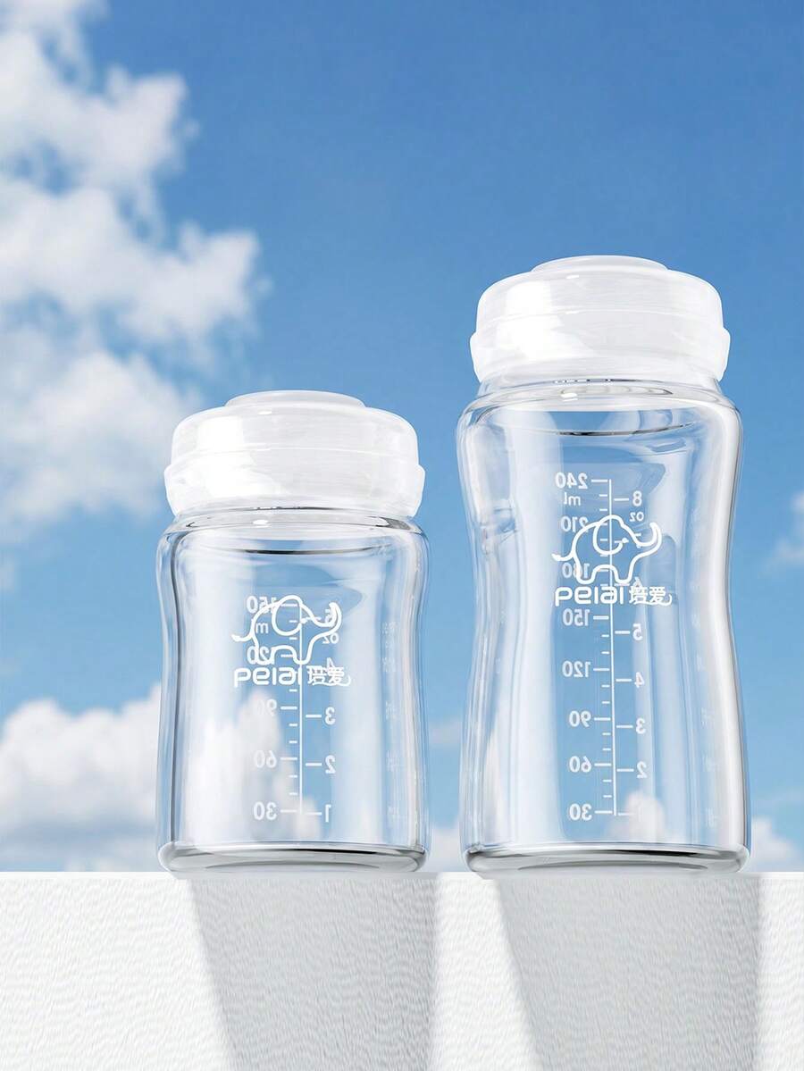 1pc Baby Wide Mouth Glass Storage Bottle Breast Milk Collector, Milk Preservation Bottle, Breast Pump Storage Container With Silicone Lid - Multicolor - View 1