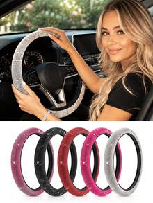 1pc Rhinestone Car Steering Wheel Cover, Bling Diamond Steering Wheel Wrap, No Inner Ring Car Interior Accessories For Women - Steering Wheel Cover - View 9