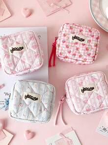 1 Buah Tas Kosmetik Bentuk Kotak Kartun Manis untuk Anak Perempuan, Kotak Organizer Kabel Data Earphone Portabel Warna Merah - MultiWarna - View 4