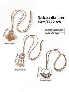 TopHanqi 3pcs Flower & Tassel Charm Necklace Valentines,Mom,Mother,Mother's Day,Gift - Multicolor - View 7