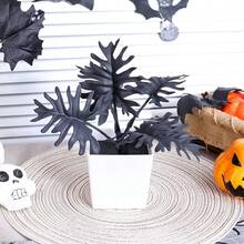 1/2 Pot 7inch (H) Artificial Monstera Leaf Black Planter Home Halloween Party Desktop Scene Decoration Ornament - Black - View 4