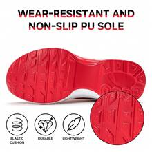 SOSENFER Women's Autumn/Winter Sports Shoes, Letter Patch Decor Lace-Up Platform Sneakers - Red - View 9