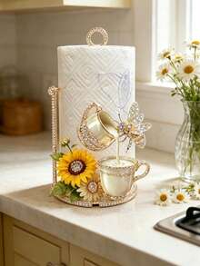 Sunflower And Bee Theme Paper Towel Holder, Charming Coffee And Honey Print, Suitable For Kitchen Countertop And Dining Table, Farmhouse Style Storage Rack, Perfect Housewarming Gift For Nature And Coffee Lovers - Multicolor - View 4