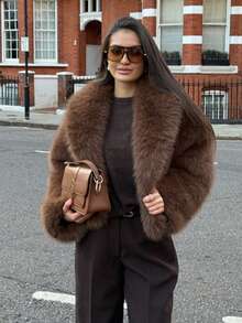 Mellowy Autumn/Winter New Faux Fox Fur Faux Fur Effect Fashionable Short Coat Jacket For Young Women Brown - Brown - View 3
