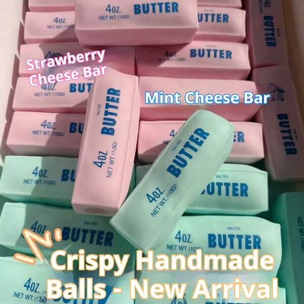 1PC-Handmade Crispy Butter Bar Squishy Toy, ASMR Squeezing Fidget Toy, Strawberry Mint Cheese Bar Squeeze Ball, Stress Relief Decompression Toy For Kids Adults