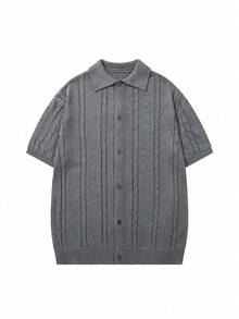 Men's Unisex Polo Collar Knit Cardigan Short Sleeve Sweater, Casual Business Commute Solid Color Minimalist Daily Wear Spring Summer - Grey - View 4