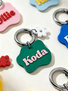 Personalized Wave Pet ID Tag, Customizable Dog/Cat Name Tag Keychain Mini Pendant Bag Keychain - Multicolor - View 6