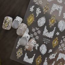 1pc Exquisite 5D 3D Nail Stickers, Popular DIY Nail Art Stickers With Lace Bow Design, Nail Decoration Stickers - Multicolor - View 7