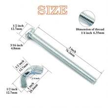 Matrelt 20Pack 1/4"-20 X3 Screw Bolts And Wing Nut Kit 10pcs Machine Screws With Round Head  10pcs Butterfly Hand Twist Tighten Nut Zinc - ColorE - View 2