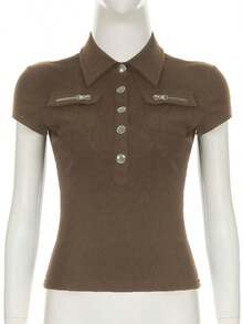 Women Blouses & Shirts - Brown - View 3