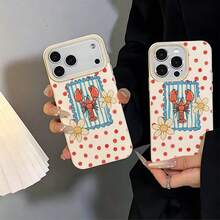 1pc TPU Material Retro Red Polka Dot Lobster & Daisy Pattern Phone Case Compatible With IPhone 17 Pro Max/17/16 Pro Max/15/13/12/11/ S20 FE/A15/S24/A55/ Note 11/Note 12/Note 13 Pro Full Coverage Anti-Drop Soft Shell Protective Cover - White - View 1