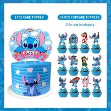 Hawaiian Stitch DIY Cake Decor Pack, Rainbow Happy Birthday Cake Topper, Assorted Character Cupcake Toppers, Lightweight Dessert Picks For Holiday Celebration Anime Fan Dessert Table Decor - Multicolor - View 11