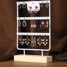 1pc Detachable Double-Door Jewelry Display Stand, Wooden Base, Suitable For Earrings, Necklaces, Pendants, Desktop Storage Rack, Ideal For Gifts Or Commercial Use, Suitable For Valentine's Day, Back To School, Holidays, Jewelry Storage, Bedroom And Other Occasions - Log Base + Single Rod Double Door - View 12