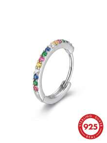lunastudio 1pc Elegant 925 Sterling Silver Zirconia Single Layer Colorful Rhinestone Nose Clip Suitable For Women's Daily Wear - Silver - View 3
