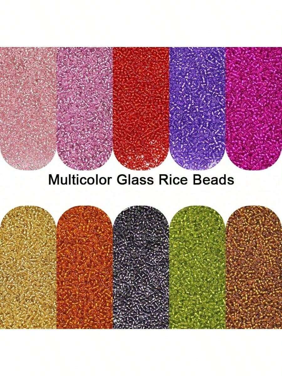 2mm 72g 6000pcs Multicolor Glass Seed Beads, Suitable For DIY Jewelry Making, Such As Bracelets, Pendants, Necklaces, Earrings And Other Accessories - Silver Rice Beads In a Jar - View 1