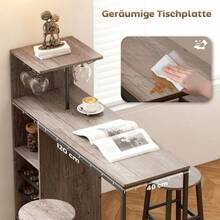 3-Piece Bar Set With Storage, Wine Shelves, Glass Rack, Stools With Footrests, For Small Spaces, Gray - 灰色 - 查看 4
