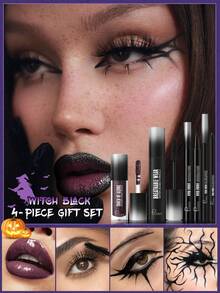 Pudaier 4Pcs Halloween Makeup Set Multi-Use Cosmetic Set For Face & Lips Vivid Color Eyeliner Glitter Lip Gloss & Mascara For Halloween Costume & Party Perfect For Spooky & Gothic Halloween Looks - 02 - View 8