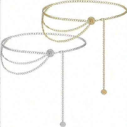A Coin Metal Waist Chain Suitable For Pairing With Pants