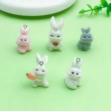 2/5pcs Flocked Resin Rabbit Charms 3D Bunny Pendants With Metal Loops For DIY Bracelet Necklace Keychain Jewelry Making Supplies - Multicolor - View 7