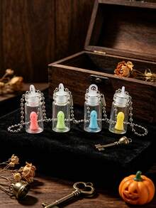 8pcs/Set Halloween Glass Bottle Ghost Keychain, Glowing Little Ghost Pendant, Cute Halloween Bag Charm Key Ring, Spooky Party Decoration Accessory - A - View 3
