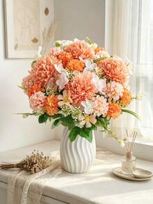 1pc Artificial Silk Hydrangea Daisy Ball, Suitable For Spring/Autumn Decoration, Home Decor, Wedding Decor, Room Decor, Balcony Decor, Restaurant Decor, Bedroom Decor, Bathroom Supplies, Party Decor, New Year Decor - Orange - View 5