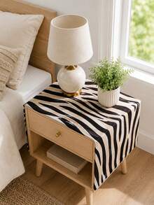 1pc Black White Zebra Print Dust Cover, Modern Polyester Rectangular Furniture Protector With Animal Stripe Pattern And Smooth Drape For Nightstand, Bedside Table, End Table, Cabinet, Dresser, Small Tabletop, Bedroom And Living Room Decor - Zebra - View 8