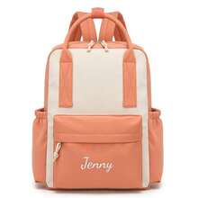 Personalized Large Capacity Backpack For Girl, Stylish Color Block Travel Backpack With Front Pocket And Side Pockets, Lightweight Casual Daypack, Multi Compartment Storage Bag For Work, Commute, Shopping, Outdoor Travel And Daily Use - Multicolor - View 16