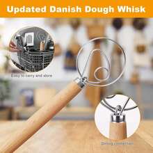 1/2pcs Dough Whisk, Egg Beater With Dough Scraper, Made Of High-Quality Stainless Steel With Ergonomic Wooden Handle, Perfect For Making Sourdough, Pizza Dough And Pastries - Model B - View 8