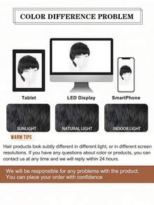 Wig Pendek Sintetis Hitam untuk Wanita, Potongan Pixie dengan Poni, Warna Hitam Alami, Lurus, Tebal, Buatan Mesin, Pendek Berlapis untuk Penggunaan Sehari-hari - MultiWarna - View 10