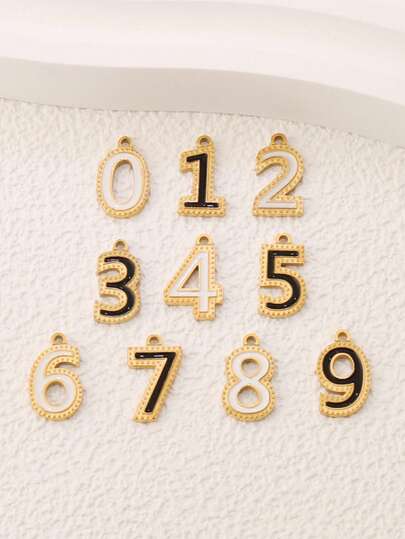 2 piezas de dijes de acero inoxidable esmaltados con números 0-9, colgante digital chapado en oro de 18K para collar, pulsera y accesorios de fabricación de joyas DIY