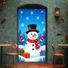 1 pezzo di sfondo per banner a tema natalizio 2D, con tema pupazzo di neve carino, combinato con fiocchi di neve blu, scatole regalo natalizie e foreste di conifere. Nessuna alimentazione elettrica richiesta. - Visualizzare 4
