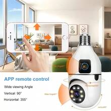 2NLF® 8MP HD Cámara de segurida d con bombilla E27, visión nocturna, 2 pantallas, 2 lentes, detección de movimiento en interiores, zoom de 8x, conexión WiFi, Vigilancia de bebés - Blanco - Ver 3