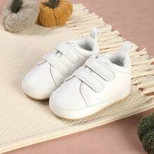 1 Pair Boys' Shoes With Hook And Loop Closure, Versatile Solid Color Sneakers, Suitable For Spring And Autumn Wear - White - View 7