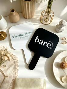Custom Handheld Mirror With Handle, Personalized Handheld Mirror With Customizable Logo/Name/Text Printing, Portable Makeup Mirror, Women's Square Handheld Vanity Mirror, Suitable For Beauty, Salon, Skincare, Spa, Travel, Home And Personal Use - Multicolor - View 4
