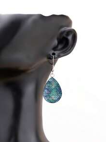 1 Pair Dreamy Glamorous Shiny Mermaid Scale Pattern With 316 Stainless Steel Water Drop Earrings Suitable For Women's Daily Wear - Mint Blue - View 5