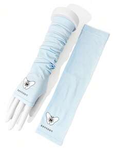 1 Pair Summer Solid Color Butterfly Design UV Protection Outdoor Ice Silk Arm Sleeves For Cycling And Sports - Multicolor - View 14