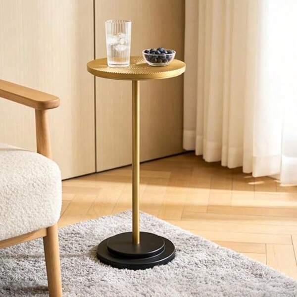 zz-Drink Table Set of 2 Small Round Pedestal Side Table with Carved Top for Living Room Bedroom Small Space Corner and Office Gold and Black