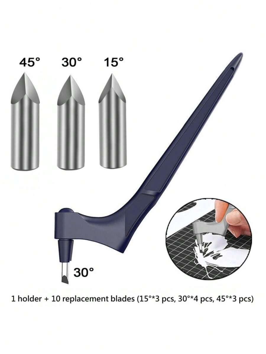 360° Rotating Gyro-Style Hand Carving Knife, Stainless Steel Precision Paper Craft Cutting Tool, DIY Manual Knife (1 Handle + 10 Replacement Blades) - 1 Tool Holder + 10 Replacement Blades - View 1