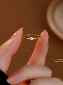 1pc S925 Sterling Silver Delicate Luxury Single Zirconia Open Thin Ring, Women's Minimalist Personalized Korean Style Fashion Elegant Stackable Niche Ring, Suitable For Daily Commute Wear, Versatile Ins Style Accessory - Diamond - View 13