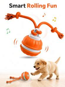 Automatic Rolling Dog Toy Ball With Rope, Smart Interactive Puppy Toy Touch Activation, Asymmetrical Movement And LED Lights, USB Rechargeable, Suitable For Indoor Training, Chewing And Tug-Of-War Play - Multicolor - View 8