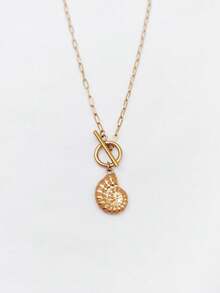 1pc 18K Gold Plated Bohemian Ocean Style Stainless Steel Enamel Conch Shell Pendant Necklace With Lobster Clasp - Multicolor - View 9
