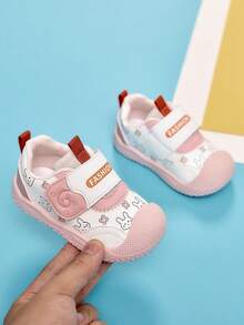 Unisex Baby Rabbit Print Hook & Loop Anti-Slip Walking Shoes - Pink - View 3