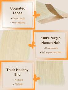 DOORES 10pcs Straight Tape-In Hair Extensions, 100% Remy Human Hair, Salon-Grade Silky Seamless Invisible, Platinum Blonde, 25g, 14-24 Inch Invisible Skin Tone PU Tape Hair Extensions - S60A - View 4